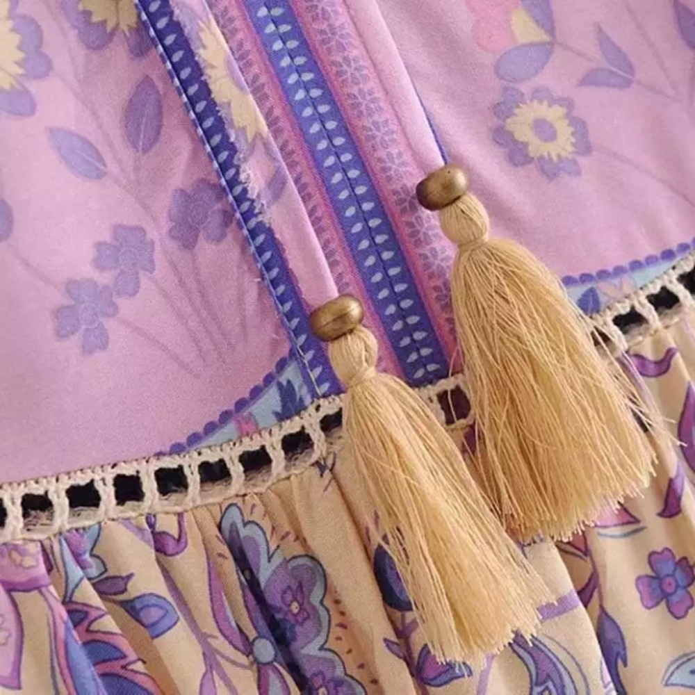 Lavender & Cream Floral Bohemian Gypsy Blouse - Picture 3 of 3